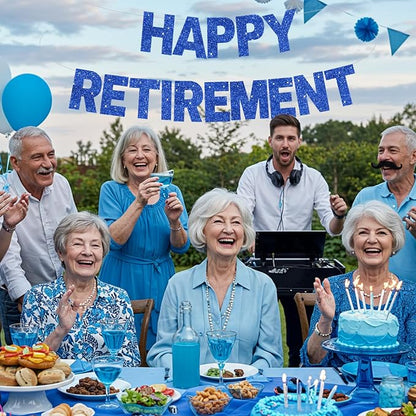 Glitter Blue Happy Retirement Banner Pre-Strung Retirement Party Decorations - Image 4