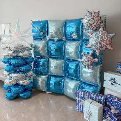 Blue Silver Square Foil Balloon Wall - Image 5