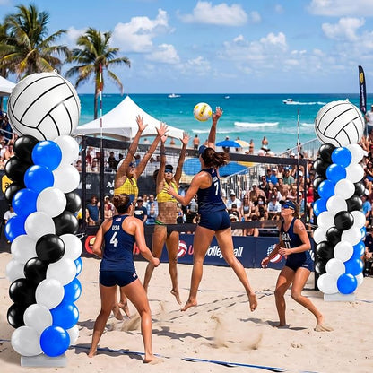 Kasyat 2 Sets Volleyball Balloon Column Stand Kit Blue Black White Volleyball - Image 6