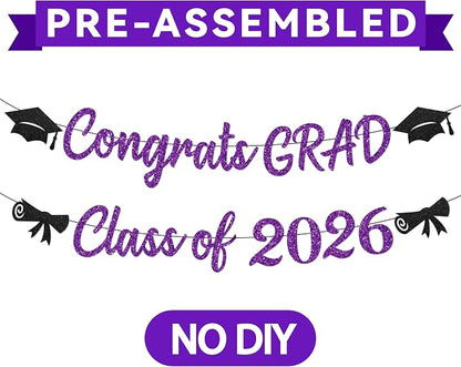 Black and Purple Graduation Banner, Glitter Purple Graduation Decorations Banner - Image 7