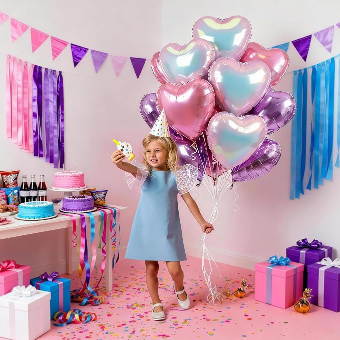 Pink Purple Iridescent Heart Balloons - Image 5
