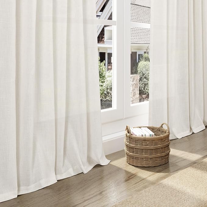 Cream Linen Curtains Back Tab Sheer Curtains 90 Inches Long - Image 6