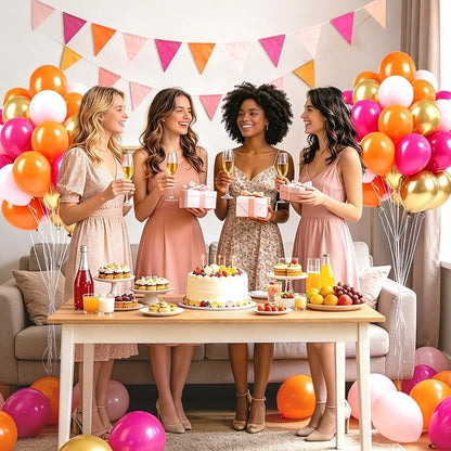 60pcs Pink and Orange Balloons 12inch, Metallic Gold Hot Pink Orange Balloons - Image 6