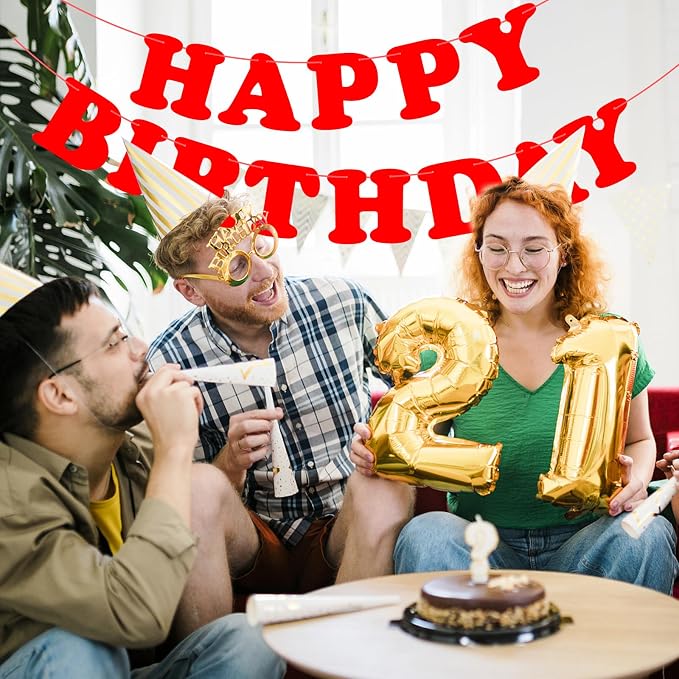 Red Happy Birthday Banner Sign Birthday Party Supplies Party Background - Image 3