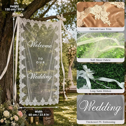 150x60cm Large Sheer Lace Wedding Welcome Banner Sign - Image 5