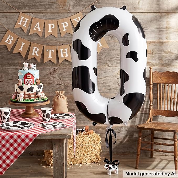40" Cow Print Foil Number 0 Balloon - Image 3