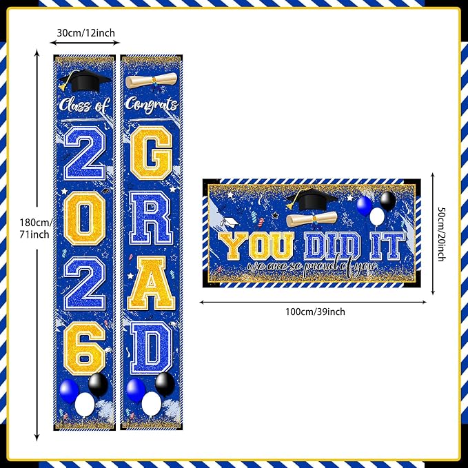 Blue and Gold Graduation Decorations Class of 2026 Graduation Banner Congrats - Image 3