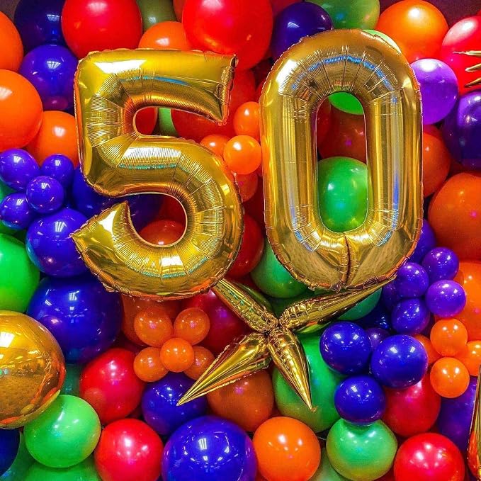 Gold 50 Number Balloons, 40 Inch Giant Number 50 Balloons Foil Mylar Helium - Image 3