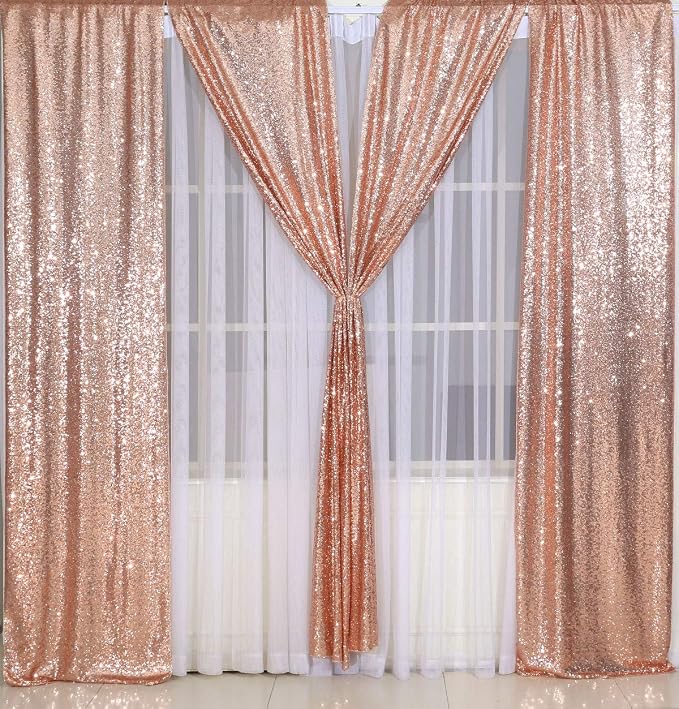 2ft x 8ft Rose Gold Sequin Backdrop Curtains Photography 2 Panels - Image 2