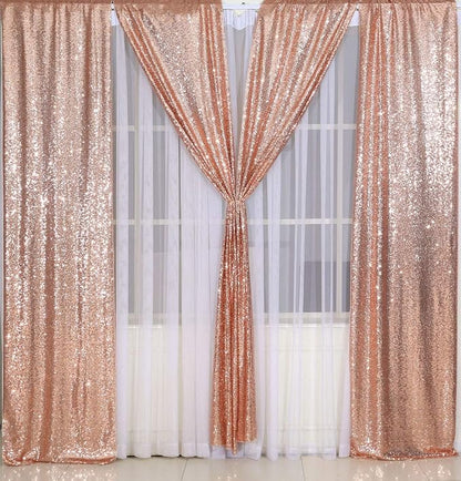 2ft x 8ft Rose Gold Sequin Backdrop Curtains Photography 2 Panels - Image 2
