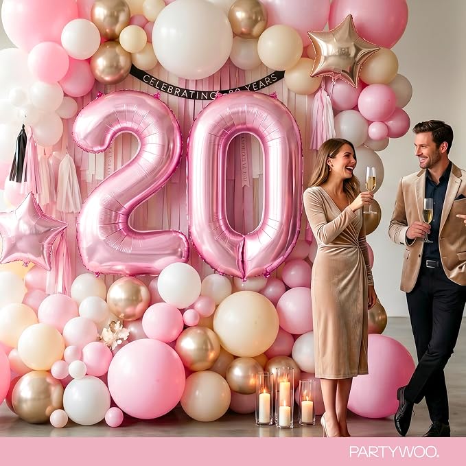 PartyWoo Number Balloons 40 Inch Pink Number 0 Kit 25pcs - Image 4