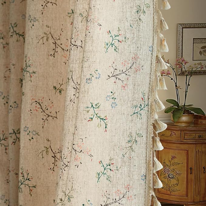ENJOYBRIDAL Floral Boho Curtains 2 Panels Short 63 Inch Curtains Patterned Semi by ENJOYBRIDAL