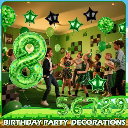 40 Inch Green Pixel Themed Number 8 Balloon Set Foil Balloon - Image 4