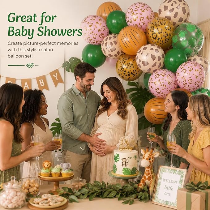 Jungle Safari Balloons, 12 Inch Dark Metallic Green Gold Confetti Deer Paw - Image 6