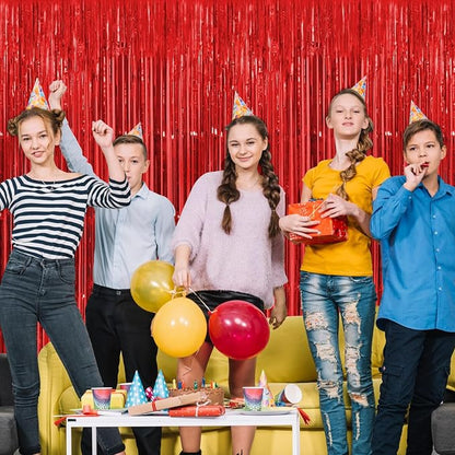30 Pack Red Foil Fringe Curtain Backdrop, 3.3x8.2 Feet Metallic Tinsel Streamer - Image 6