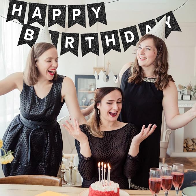 Hooqict Black Happy Birthday Banner Sign - Image 5