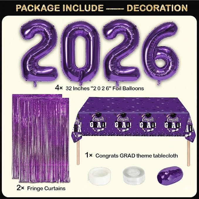 Black and Purple Graduation Decorations Class of 2026 - Image 5
