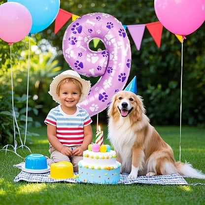 40 Inch Pink Dog Paw Balloons, Numeral 9 Birthday Balloons - Image 7