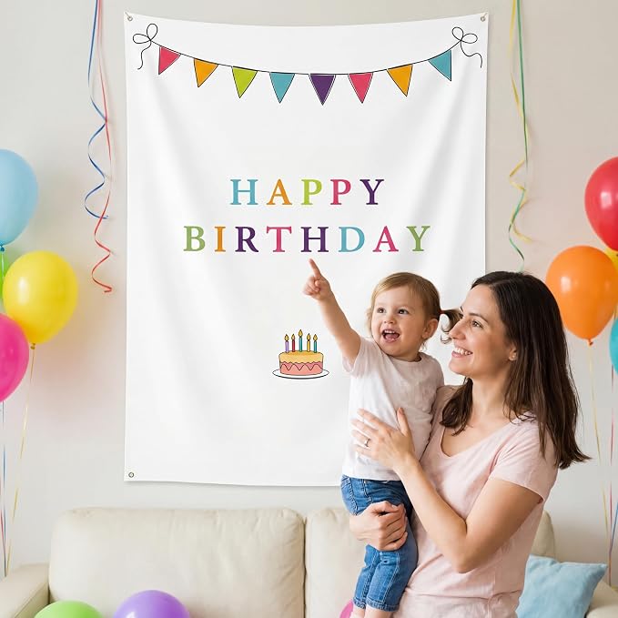 Oudain 29x39 Inch Happy Birthday Burlap Banner, Fabric Party Decorations - Image 3