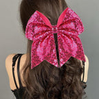 Large Big 7 Inch Glitter Bow Clip Sequin Bling Party Hair Accessories for Women Teens Girls Kids 1 Pcs (Hot Pink)