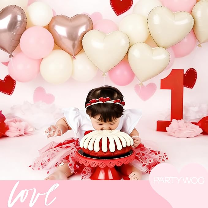 PartyWoo White Pink White Pink Heart Foil Balloons 15pcs 18 Inch | Balloons - Image 4