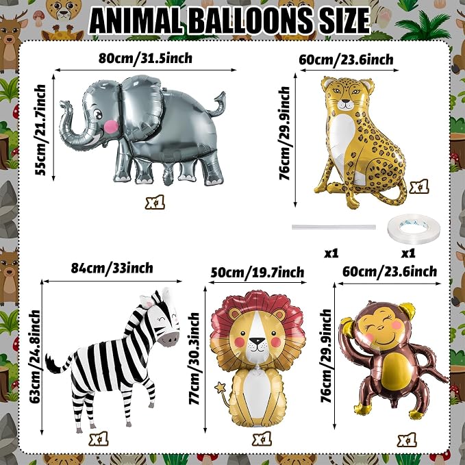Jungle Safari Animals Balloons, Jungle Safari Theme Birthday Party Decorations - Image 2
