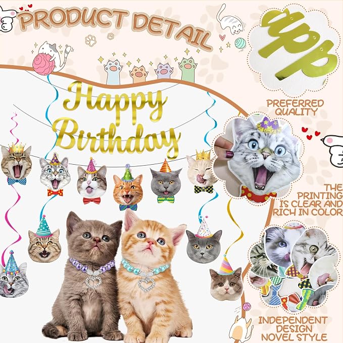 Cat Theme Birthday Party Decorations, Cat Birthday Decoration Happy Birthdays - Image 4