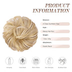 FESHFEN Messy Bun Hair Piece - Elastic Wavy Curly Hair Bun Scrunchies Extensions Synthetic Chignon Hairpieces for Women, Champagne Blonde & White Blonde 1.5 oz