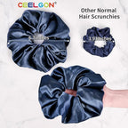 CEELGON Black Big Satin Scrunchies for Women Large Scrunchie Blue Satin Hair Ties Oversized Thick Elastic Jumbo Hair Scrunchies 6 Pack (black,gold,champagne,blue,green,white)