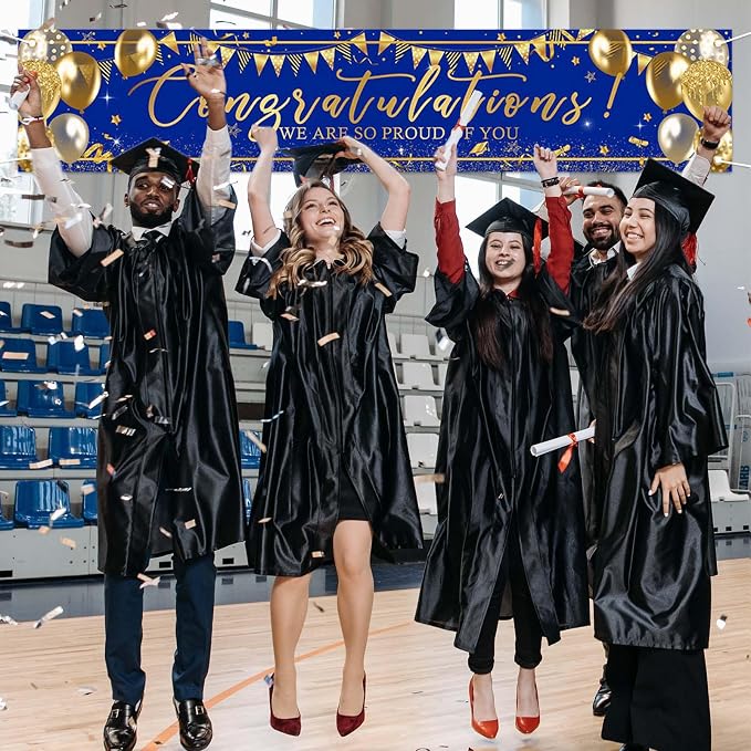 Graduation Decoration Banner Blue and Gold Graduation 2026 Banner Sign Gold - Image 3
