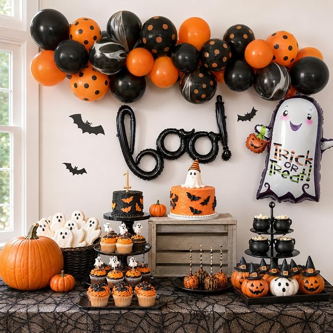 Halloween Black Orange Balloons BOO Ghost Pumpkin Foil Balloons Party Decor | - Image 3