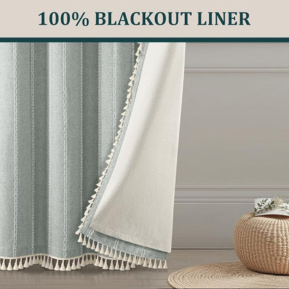 Teal 100% Boho Blackout Curtains 90 Inch 2 Panels - Image 6