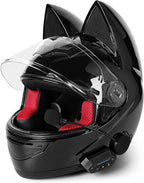 Custom Kitty Cat Ear Automotive Motorcycle Biker Helmet with Bluetooth | for Moped | Bike | Vespa | Scooter | ATV | Quad | Dirtbike | DOT FMVSS218 Approved and Certified