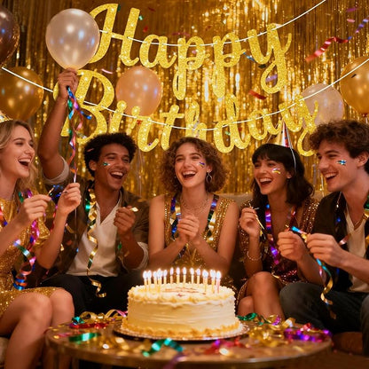 Glitter Gold Happy Birthday Banner, Hanging Letter Birthday Sign Wall Door - Image 5