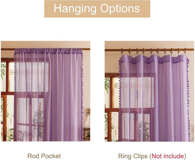 Sutuo Home Lavendar Boho Lace Curtains 72 inch Lengh - Image 4