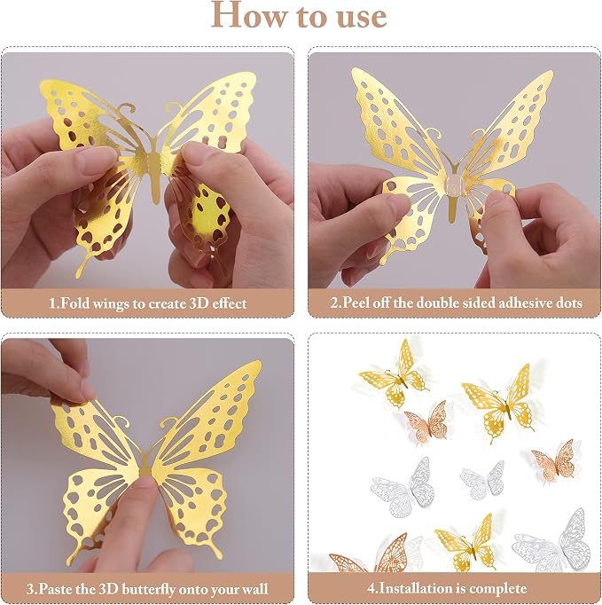 SAOROPEB 3D Butterfly Wall Decor, Removable Metallic Wall Decor Sticker Room - Image 6