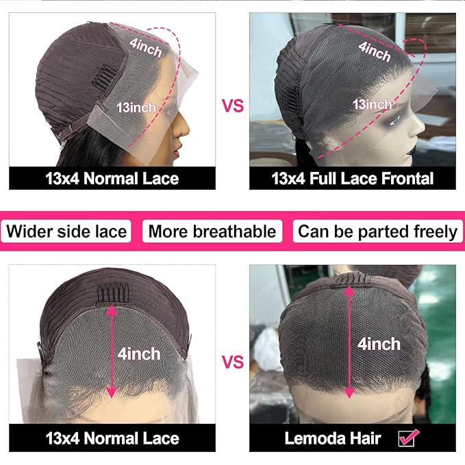 Lemoda Malaysian Body Wave 13x4 Full Lace Frontal Virgin Human Hair Wigs 210% Density Body Wave HD Transparent Lace Front Wig 24Inch Unprocessed Virgin Human Hair Natural Black