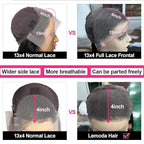 Lemoda Malaysian Body Wave 13x4 Full Lace Frontal Virgin Human Hair Wigs 210% Density Body Wave HD Transparent Lace Front Wig 24Inch Unprocessed Virgin Human Hair Natural Black