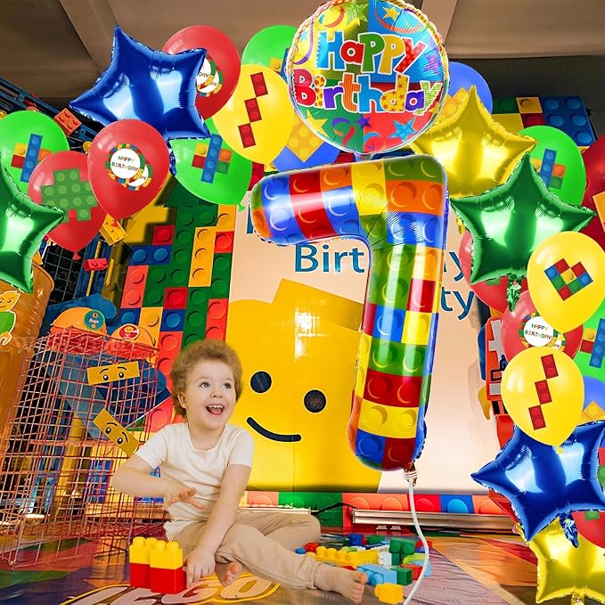 40 Inch Building Block Number Balloon Colorful Block Foil Balloons Block Themed - Image 3