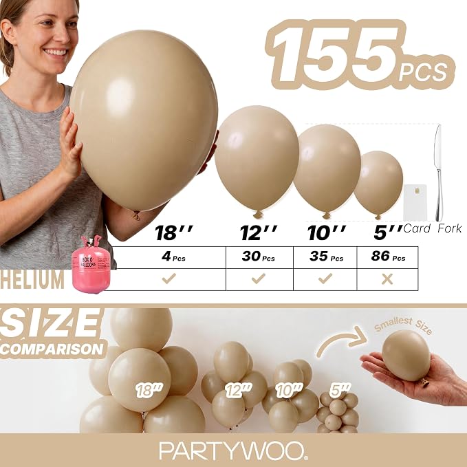 PartyWoo Cream Balloons 155 pcs Different Sizes of 18 12 10 5 Inch Beige Ivory - Image 6