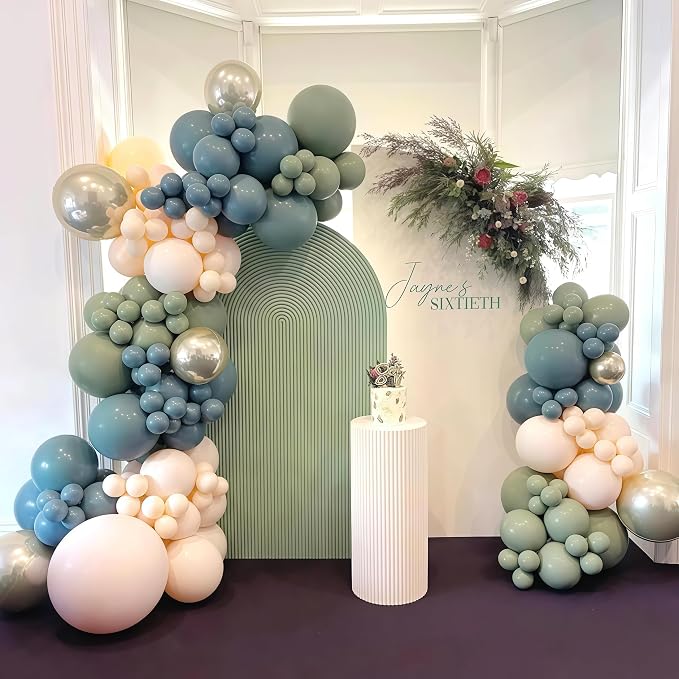 Dusty Sage Green Blue Gold Balloon Garland Kit - Image 6
