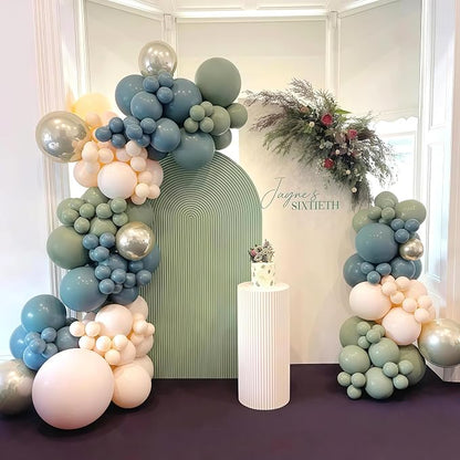 Dusty Sage Green Blue Gold Balloon Garland Kit - Image 6