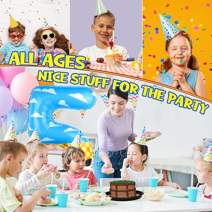 40 Inch Number 5 Balloon Blue Clouds Cartoon Story Balloons Toy Inspired Party - Image 6