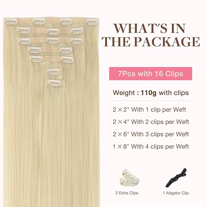 GOO GOO Clip in Hair Extensions Real Human Hair, Remy Human Hair Extensions Clip ins for Women, Natural Human Hair, 20inch 160g 7Pcs, #60A Platinum Blonde