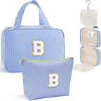 YOOLIFE Hanging Toiletry Bag for Women - Portable Makeup and Travel Bag, Cruise Ship Essentials - Letter B, Blue