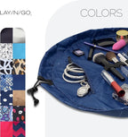 Lay-n-Go Cosmo Layflat Drawstring Cosmetic & Makeup Bag Organizer w/Zipper Pocket, Brush Loops & More, Cinch to Close, Lay Flat to Use, Durable, Machine Wash, Travel Toiletry Bag (20", Navy)