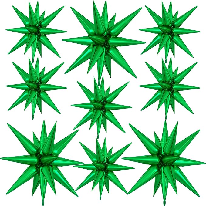9Pcs Green Star Balloons, Large Explosion Star Foil Balloons, Metallic Green by Dagelar