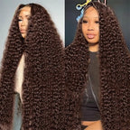 250% Density Deep Wave Human Hair Wig 13x6 Mongolian Lace Front Deep Curly Lace Front Wigs Human Hair Pre Plucked Deep Wave Frontal wig For Black Women Full And Thick (32 Inch, 13x6 Wig)