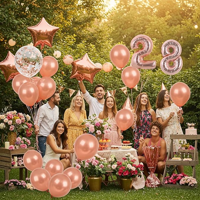 TONIFUL 16 Inch 10 Pcs Fat Rose Gold 0-9 Birthday Number Balloons | Small - Image 3