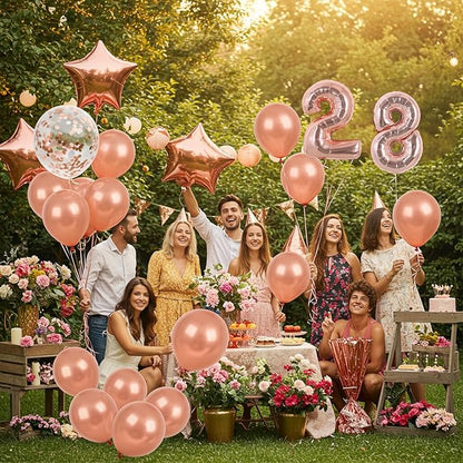 TONIFUL 16 Inch 10 Pcs Fat Rose Gold 0-9 Birthday Number Balloons | Small - Image 3